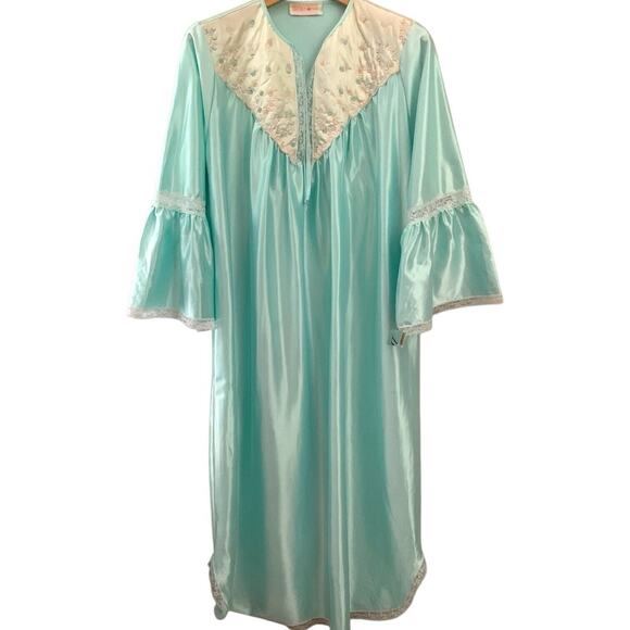 Apostrophe Gown Size 8 Vintage Deadstock Blue Lace Romantic Ruffle Bell Sleeves - Picture 1 of 10